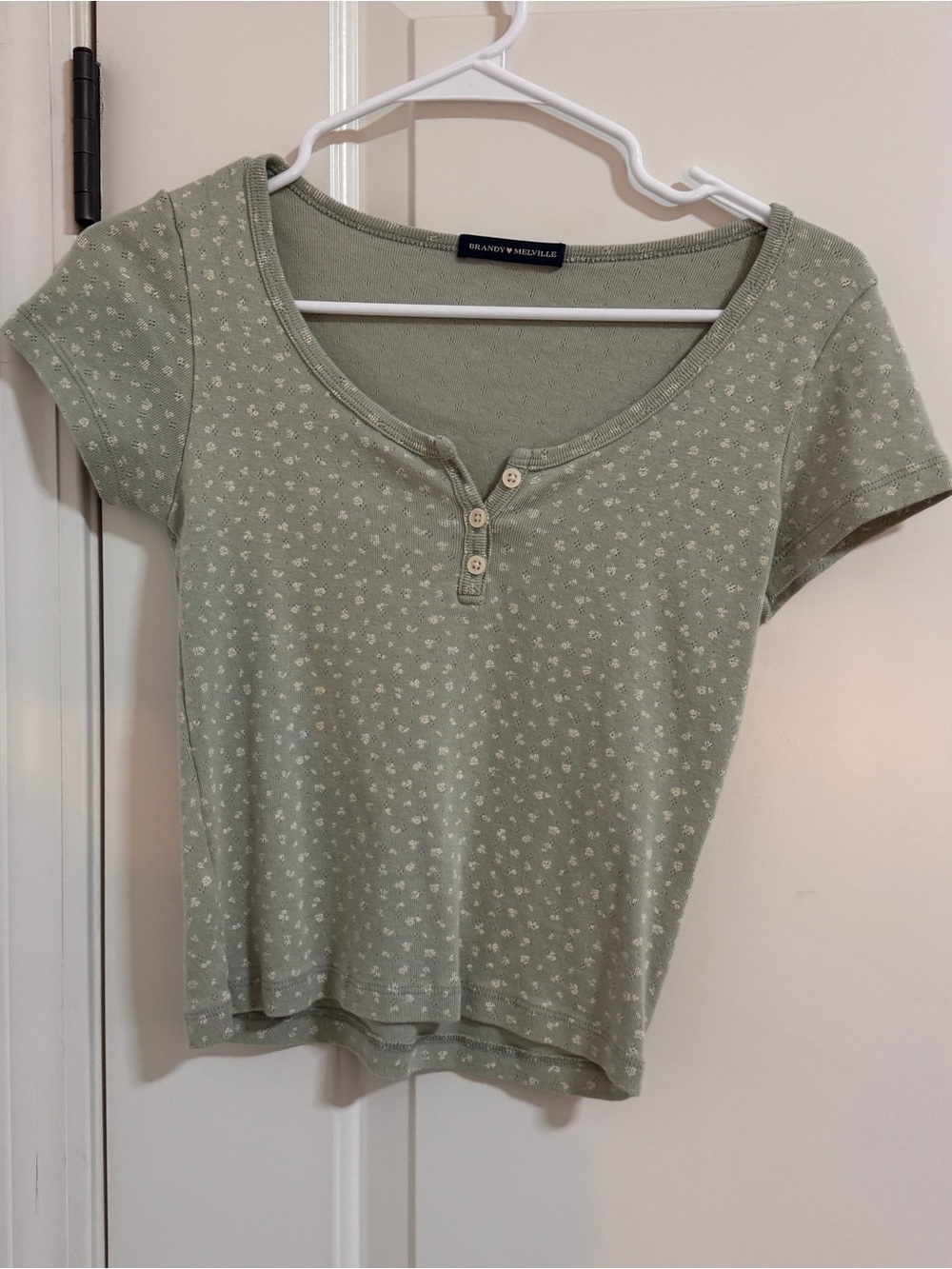 Brandy Melville Light Sage Green Short Sleeve Henley Tee